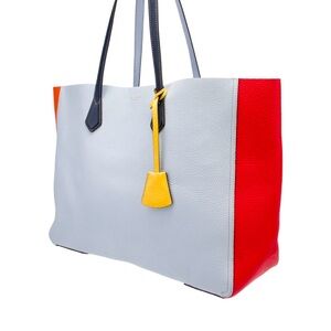 Tory Burch Blue and Red Tote Bag with Structured Shape and Color-Block Design